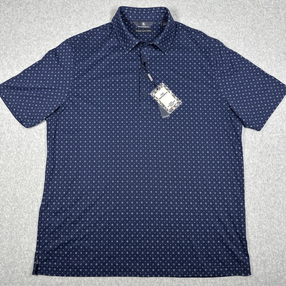 Hart Schaffner Marx Men's Polo Shirt Sz L Geometric The Botanica Collection Blue